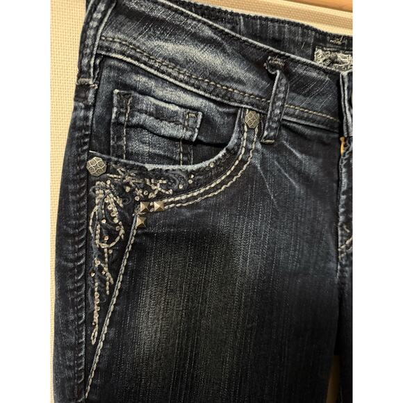 Silver Jeans Women’s Sz 29 Suki Slim Boot Embellished Stretch Medium Wash Denim - Picture 6 of 16
